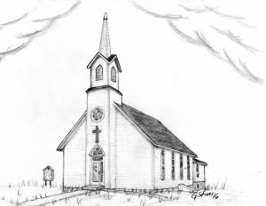 Premium Vector | Church retro hand drawn sketch illustration landscape